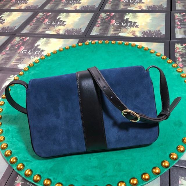 Gucci經典款女包 550129 古馳Arli系列 藍磨砂皮 古馳Gucci小號翻蓋肩背包  gqy2866